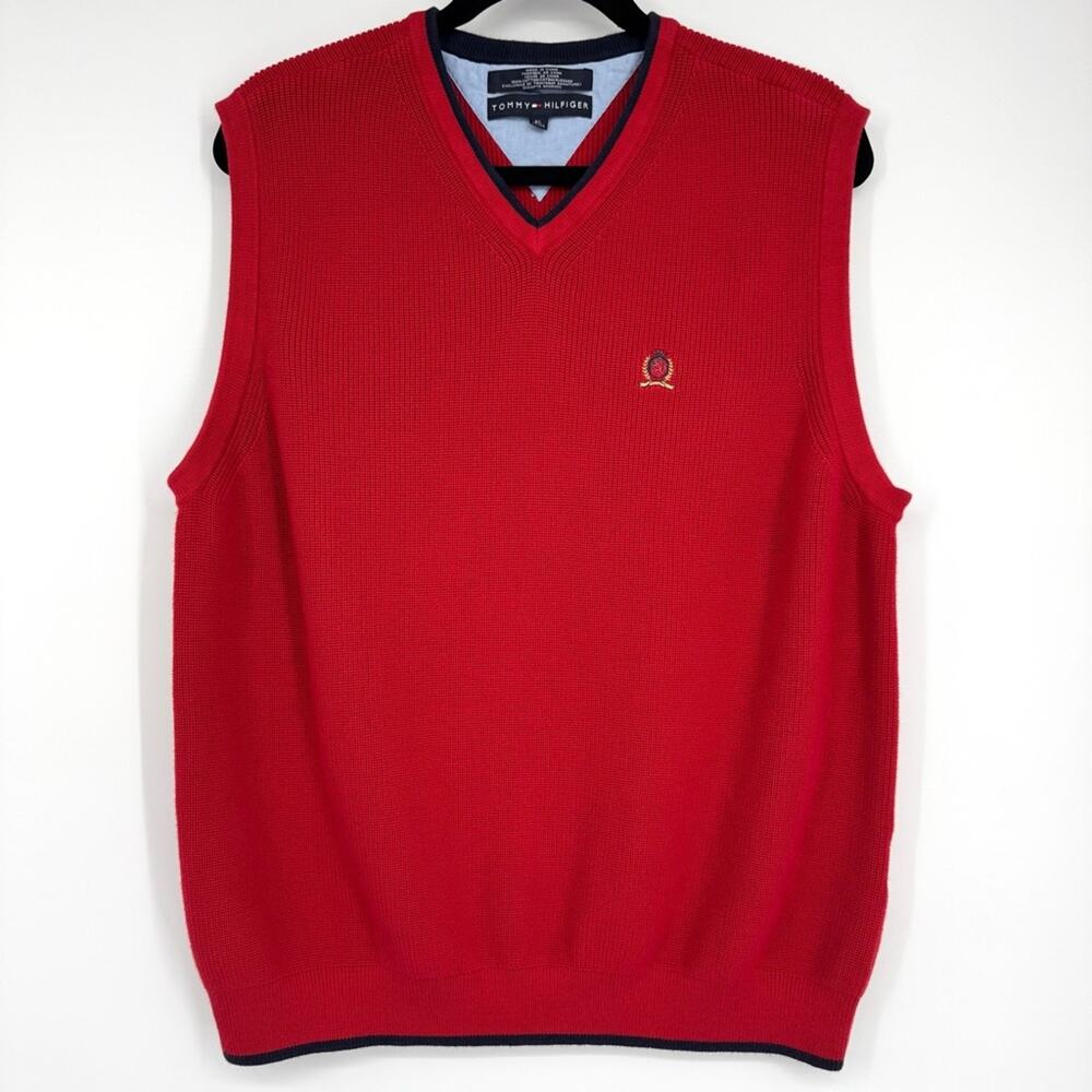Vintage Tommy Hilfiger Men's Red Sweater‎ Vest XL